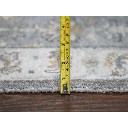 2'7"X9'9" Cloud Gray Pure Wool Karjihooz Design, Hand Knotted Runner Rug