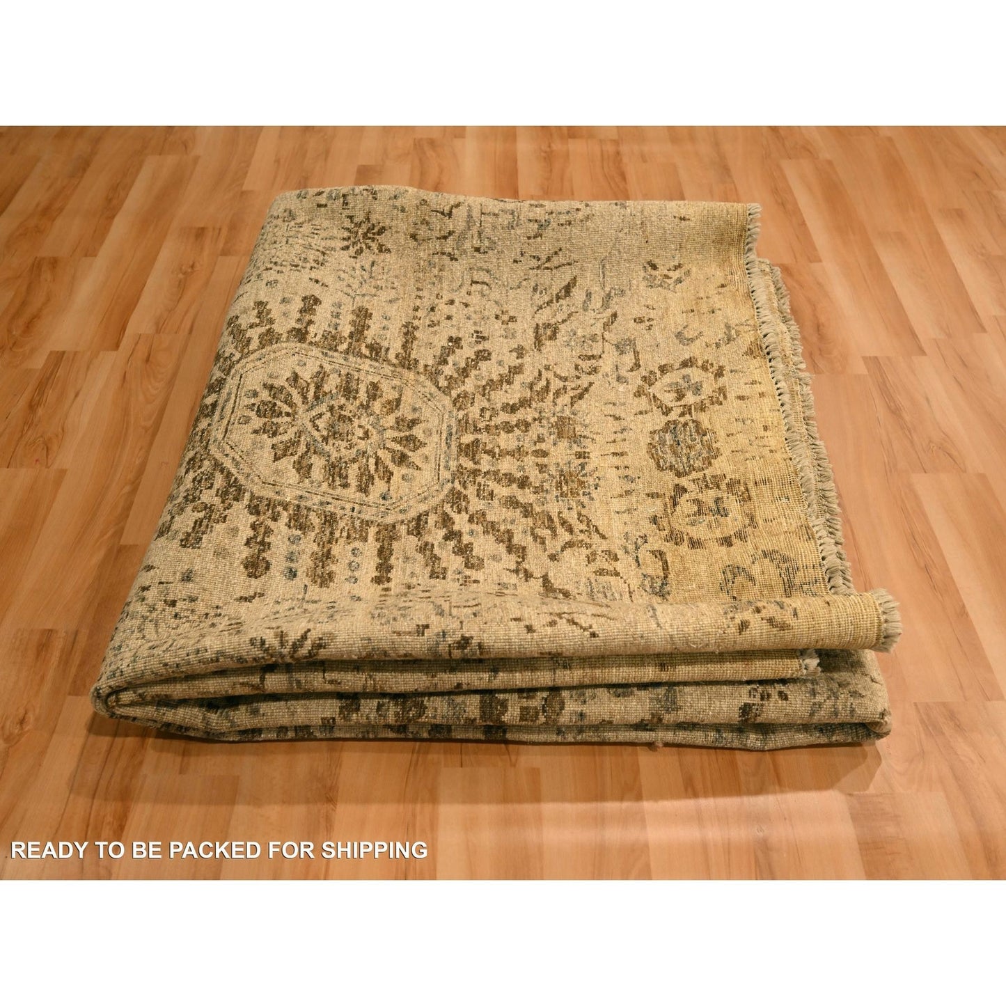 7'9"X10'1" Brown Arts And Crafts Design Natural Wool Hand Knotted Rug
