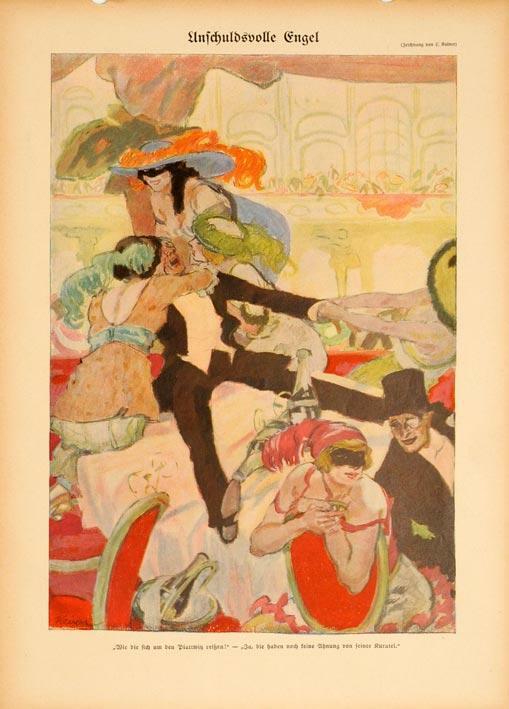 Simplicissimus 1913 By Kainer Bal Scene On Linen Original