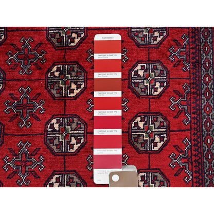 2'9"X4'1" Red Princess Bokara Geometric Design Soft Wool Hand Knotted Rug