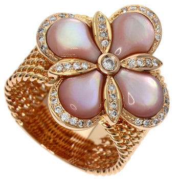 0.27Ct Flower Motif Diamond Shell Ring K18 Pink