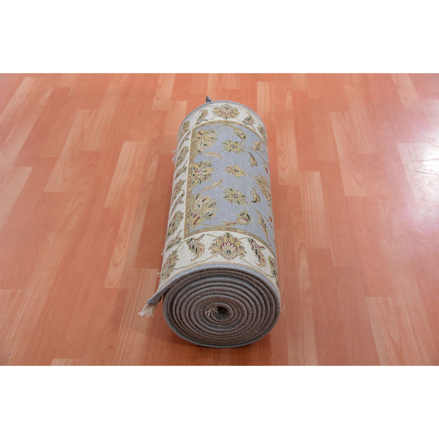 2'7"X18'8" Santorini Blue Rajasthan Hand Knotted Wool Silk Xl Runner Rug
