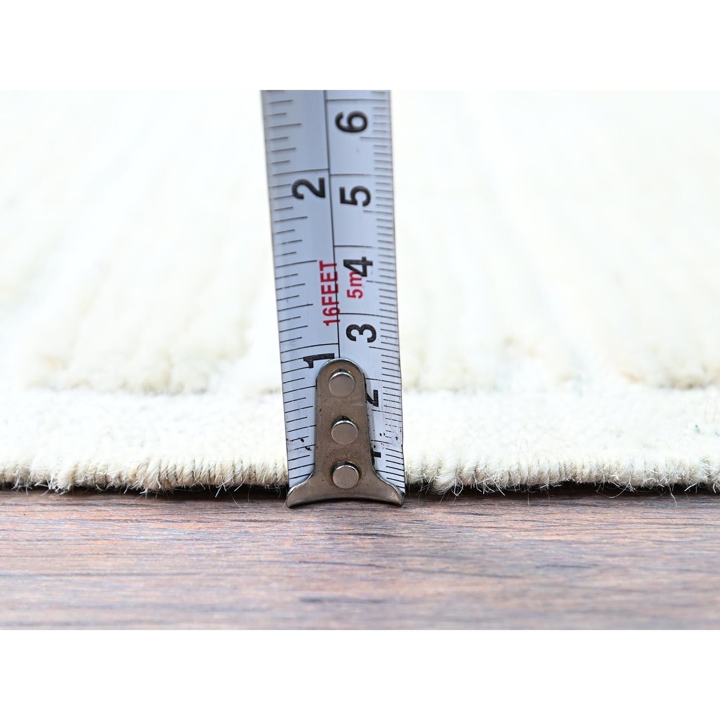 1'8"X2' Bone White Natural Wool Moroccan Weave Grid Design Hand Knotted Rug