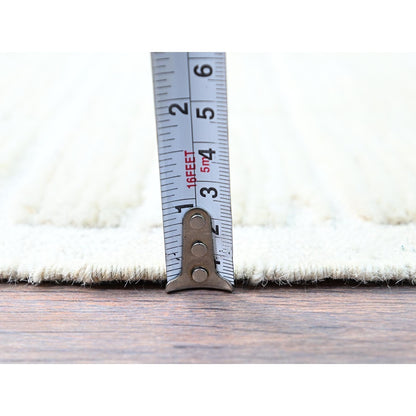 1'8"X2' Bone White Natural Wool Moroccan Weave Grid Design Hand Knotted Rug