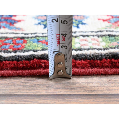 2'1"X6' Red Kazak With Tribal Design Hand Knotted Soft Wool Runner Rug