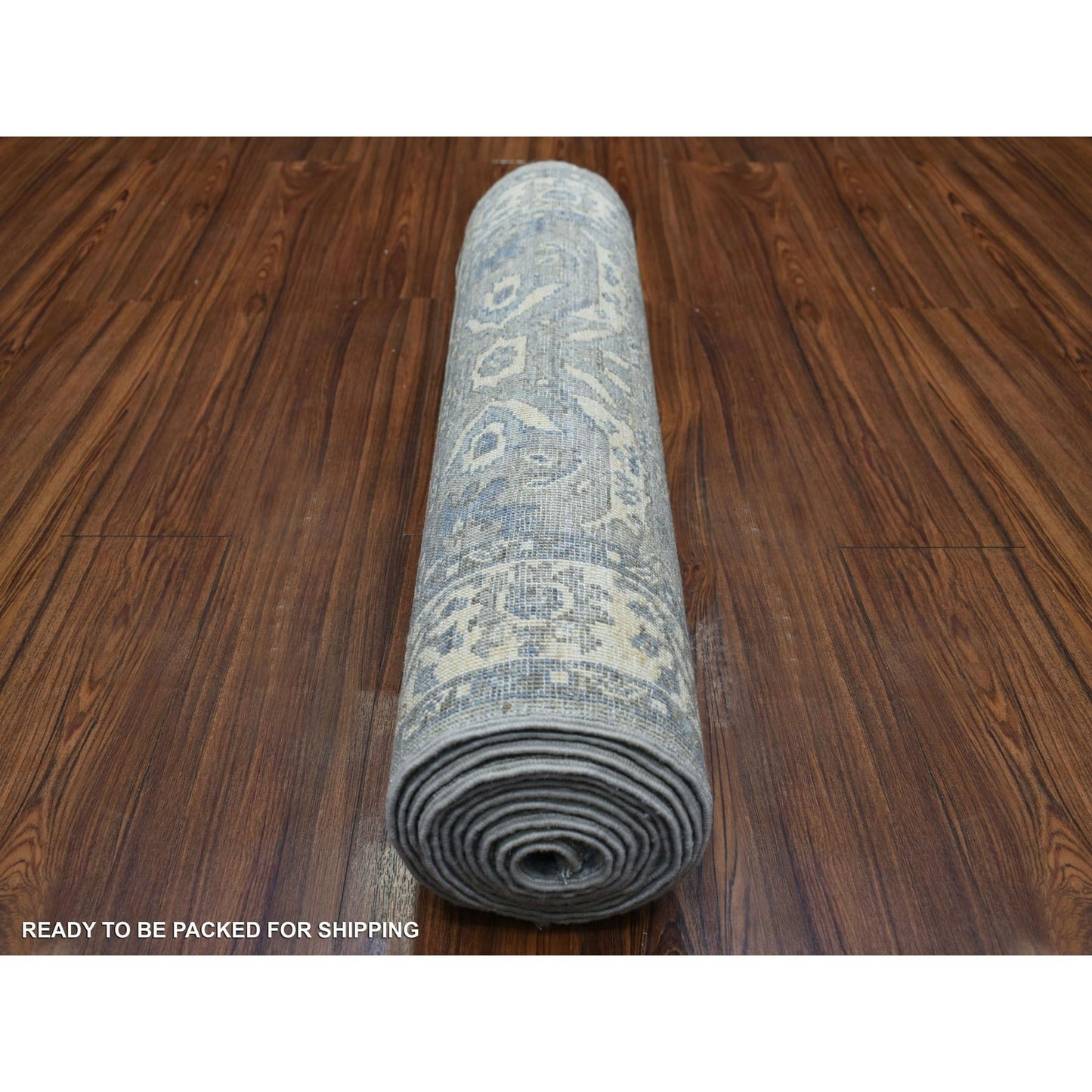 2'7"X13'1" Gray Pure Wool Hand Knotted Fine Densely Woven Runner Rug