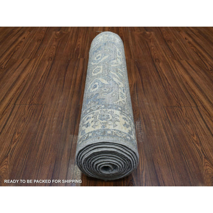 2'7"X13'1" Gray Pure Wool Hand Knotted Fine Densely Woven Runner Rug