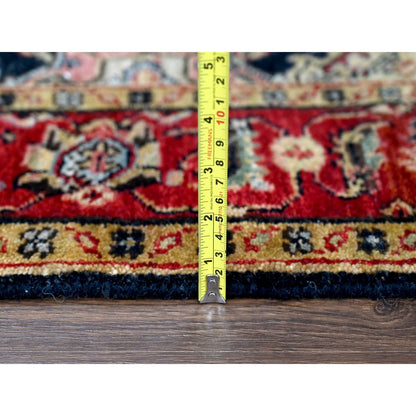 4'2"X6' Black With Red Karajeh Design Hand Knotted Wool Oriental Rug