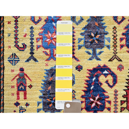 6'1"X8'10" Yellow Afghan Caucasian Design Revival Hand Knotted All Wool Rug