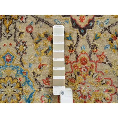 8'2"X10'2" Beige The Sunset Rosettes Hand Knotted Wool And Silk Rug
