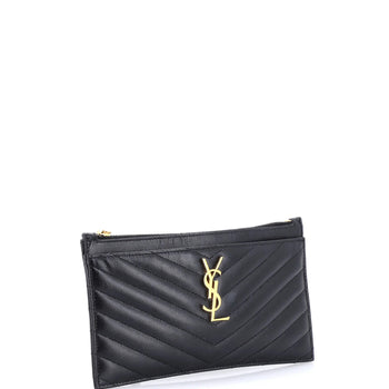 Saint Laurent Classic Monogram Zip Bill Pouch Matelasse Chevron Leather Medium