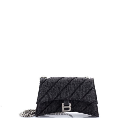 Balenciaga Crush Chain Flap Bag Quilted Denim Small