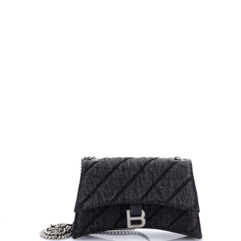 Balenciaga Crush Chain Flap Bag Quilted Denim Small