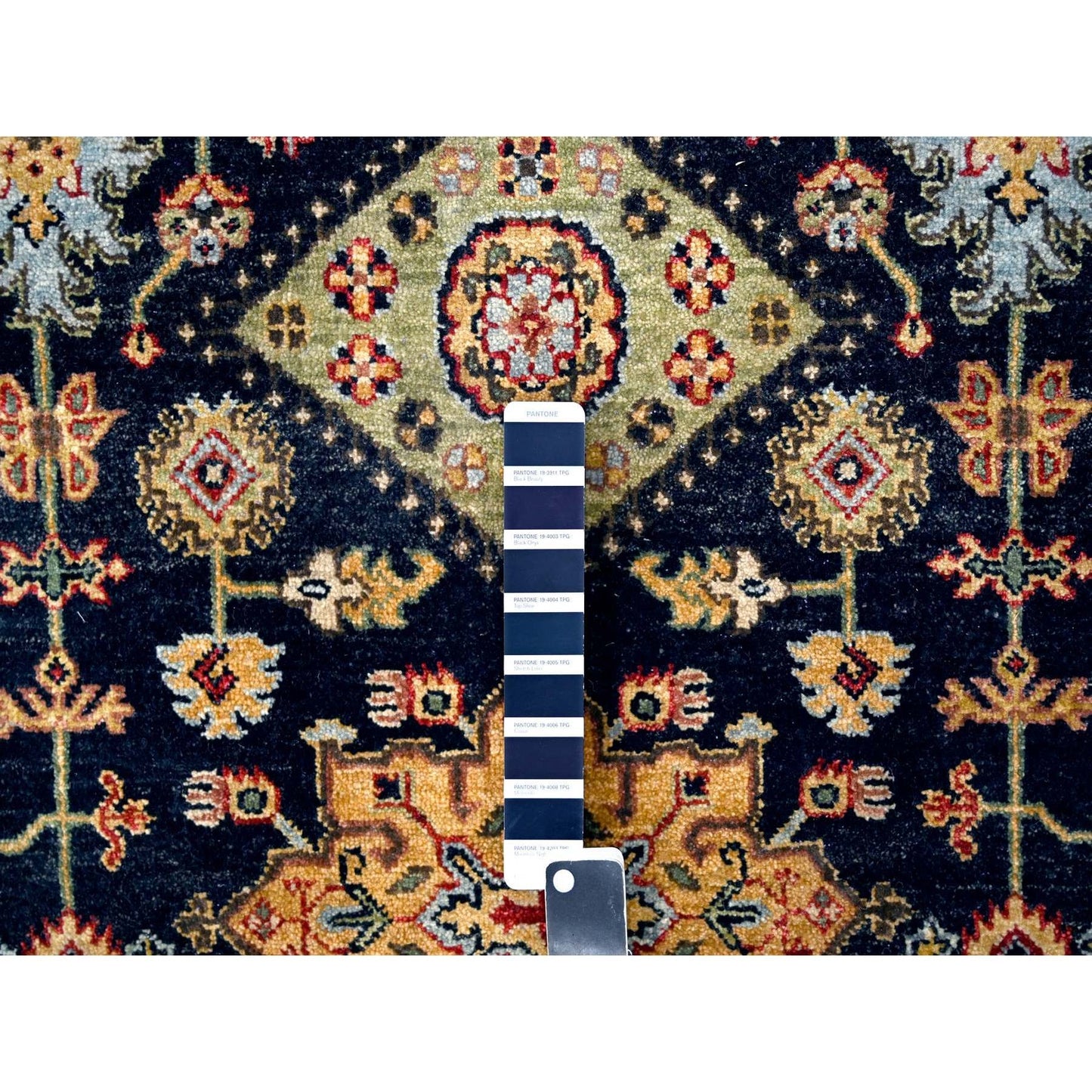 8'X8' Black Wool Karajeh Design Hand Knotted Square Oriental Rug