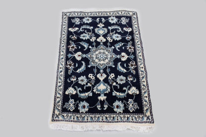 Hand-Knotted Navy Blue Classic Floral Oriental Rug Small Area Carpet 2'9X4'5 ft