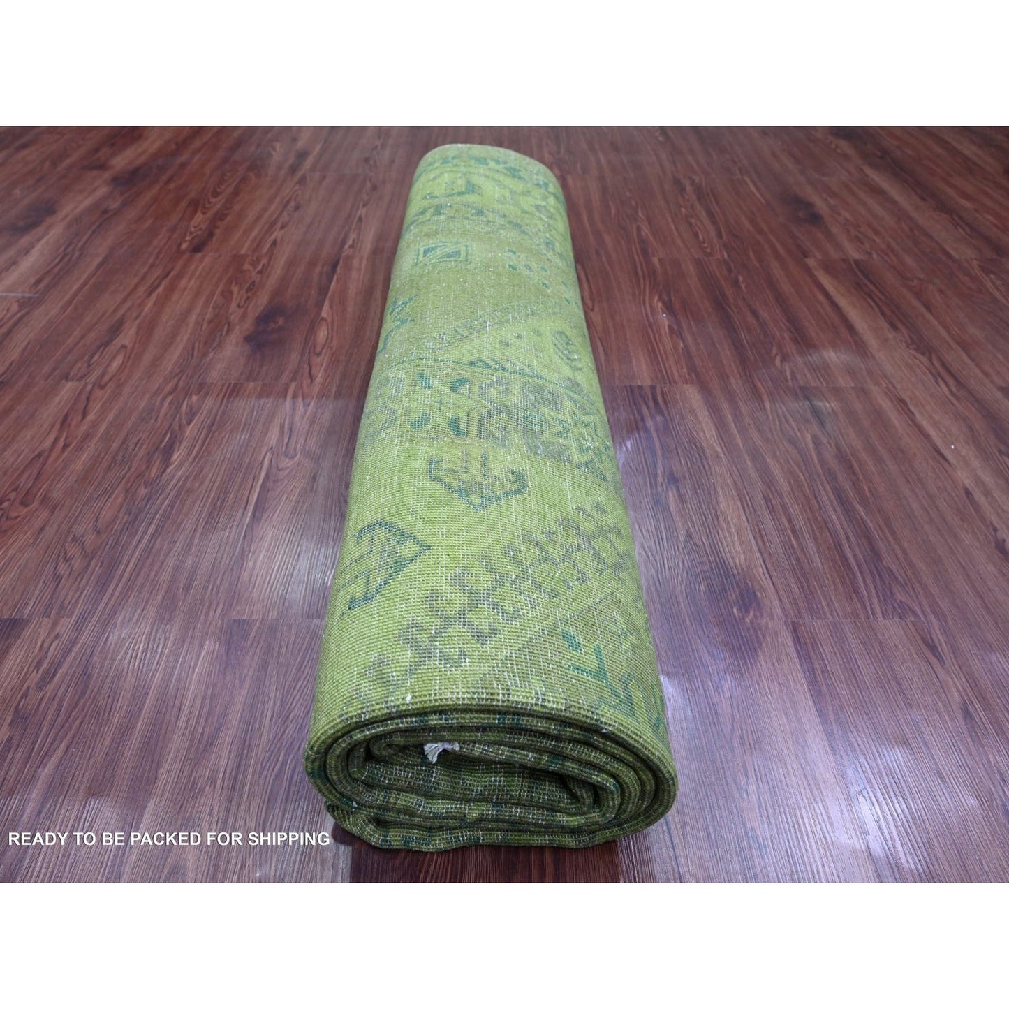 8'X9'6" Green Overdyed Kazak Geometric Pattern Hand Knotted Pure Wool Rug