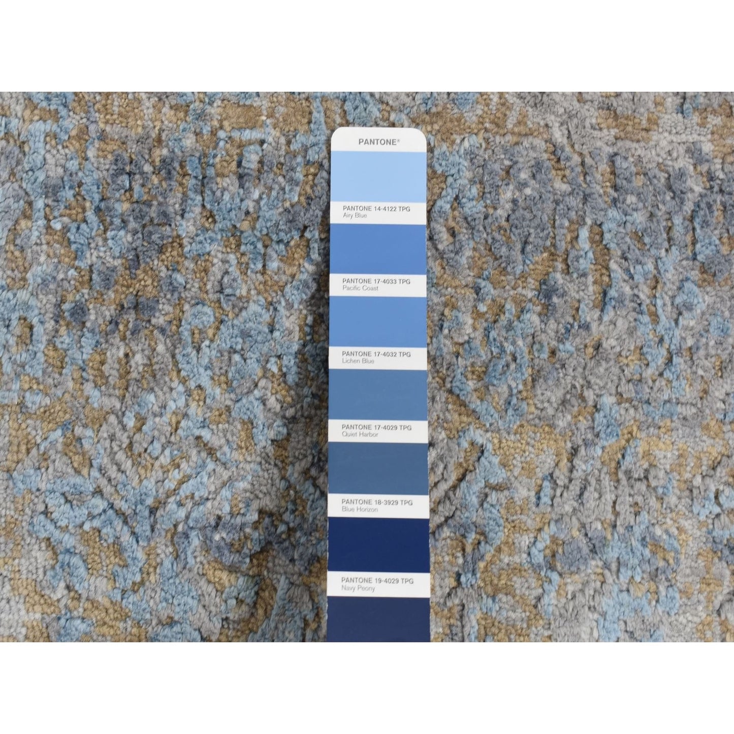 8'X10' Sky Blue Silk With Wool Modern Design Hand Knotted Rug