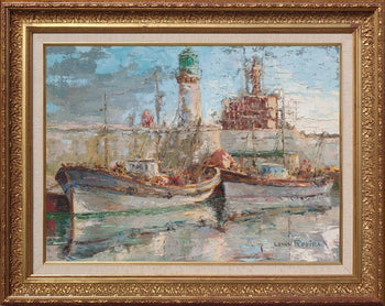 Louis Rovira Original Oil Painting P20 Port Scene Harbor Boats Signed France