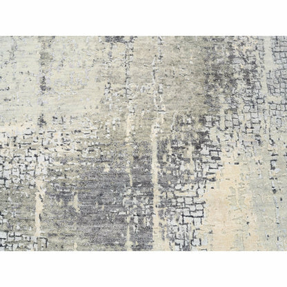 5'10"X5'10" Round Wool-Silk Abstract With Mosaic Design Hand Knotted Rug