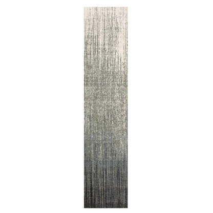 2'6"X12'6" Gray Modern Ombre Design Hand Knotted Soft Wool Runner Rug