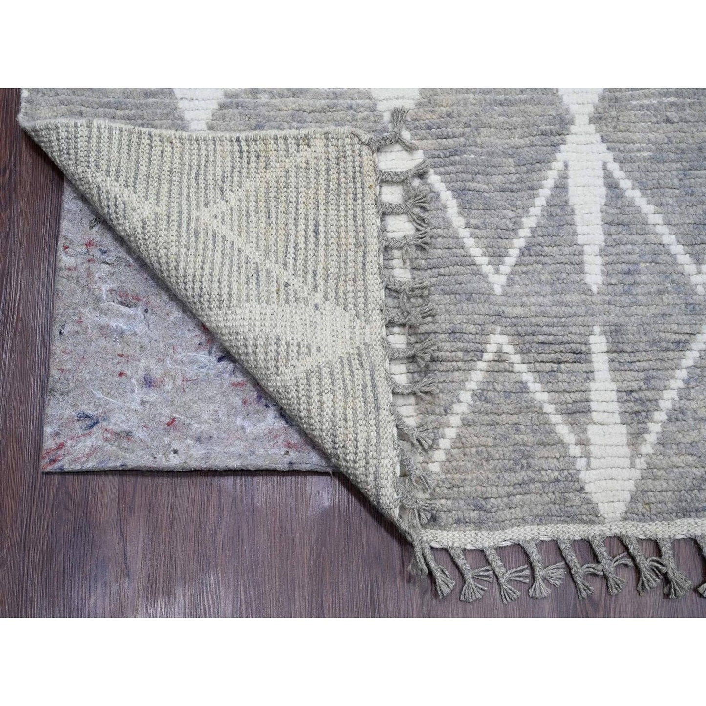 9'1"X12'4" Gray Moroccan Weave Geometric Pattern Hand Knotted Wool Rug