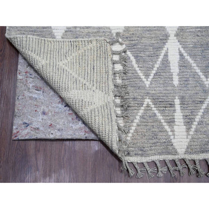 9'1"X12'4" Gray Moroccan Weave Geometric Pattern Hand Knotted Wool Rug