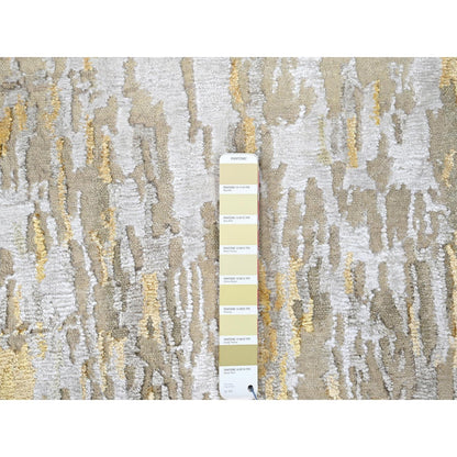 2'7'X23'6" Beige Abstract Design Wool And Silk Hand Knotted Xl Runner Rug