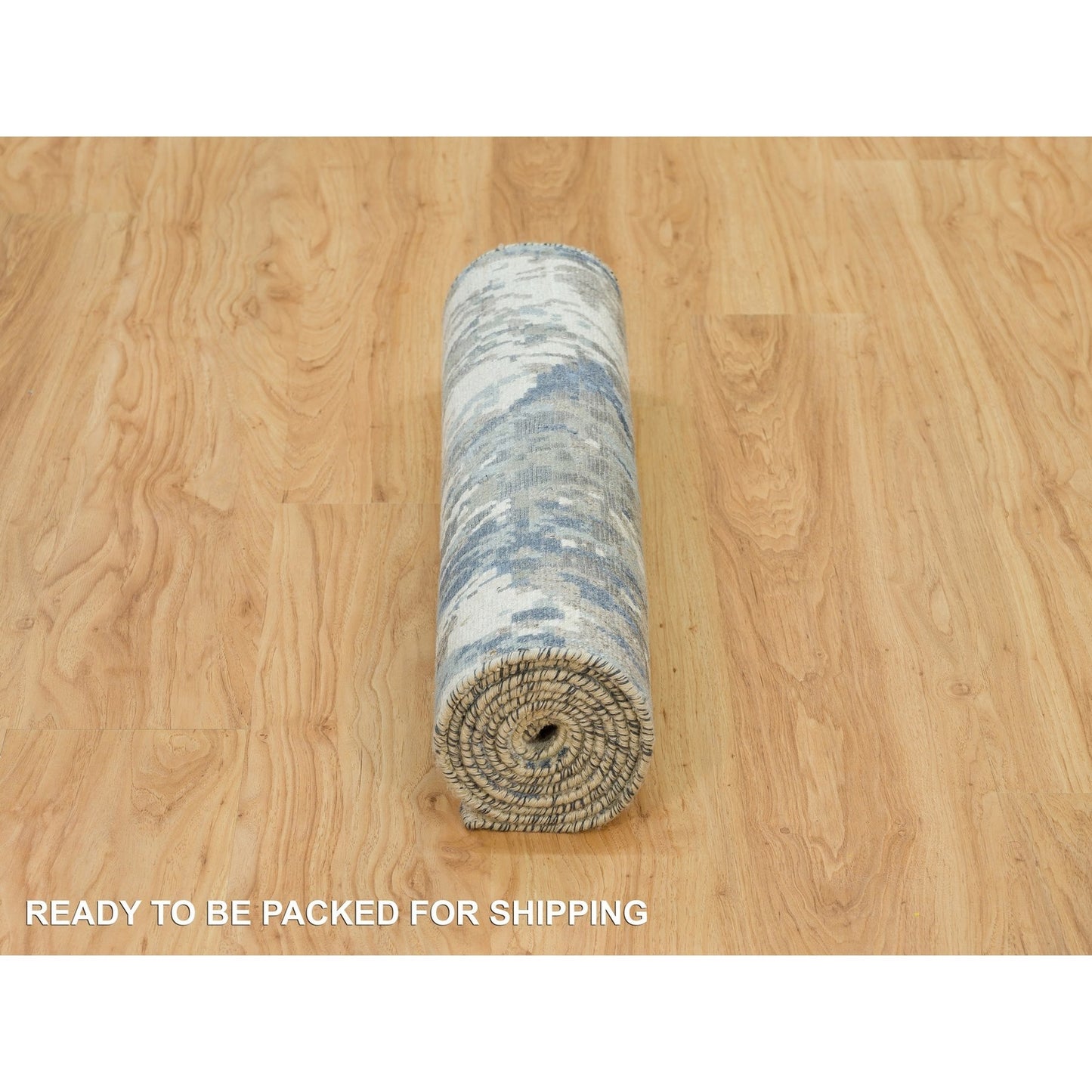 2'6"X8' Yonder Blue Galaxy Design Wool And Silk Hand Knotted Runner Rug