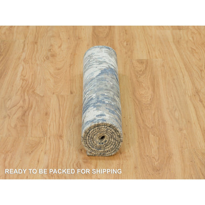 2'6"X8' Yonder Blue Galaxy Design Wool And Silk Hand Knotted Runner Rug