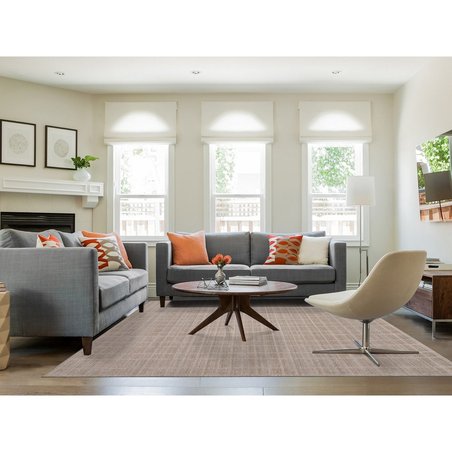 8'3"X9'10" Beaver Brown Hand Loomed Modern Erased Box Design All Wool Rug