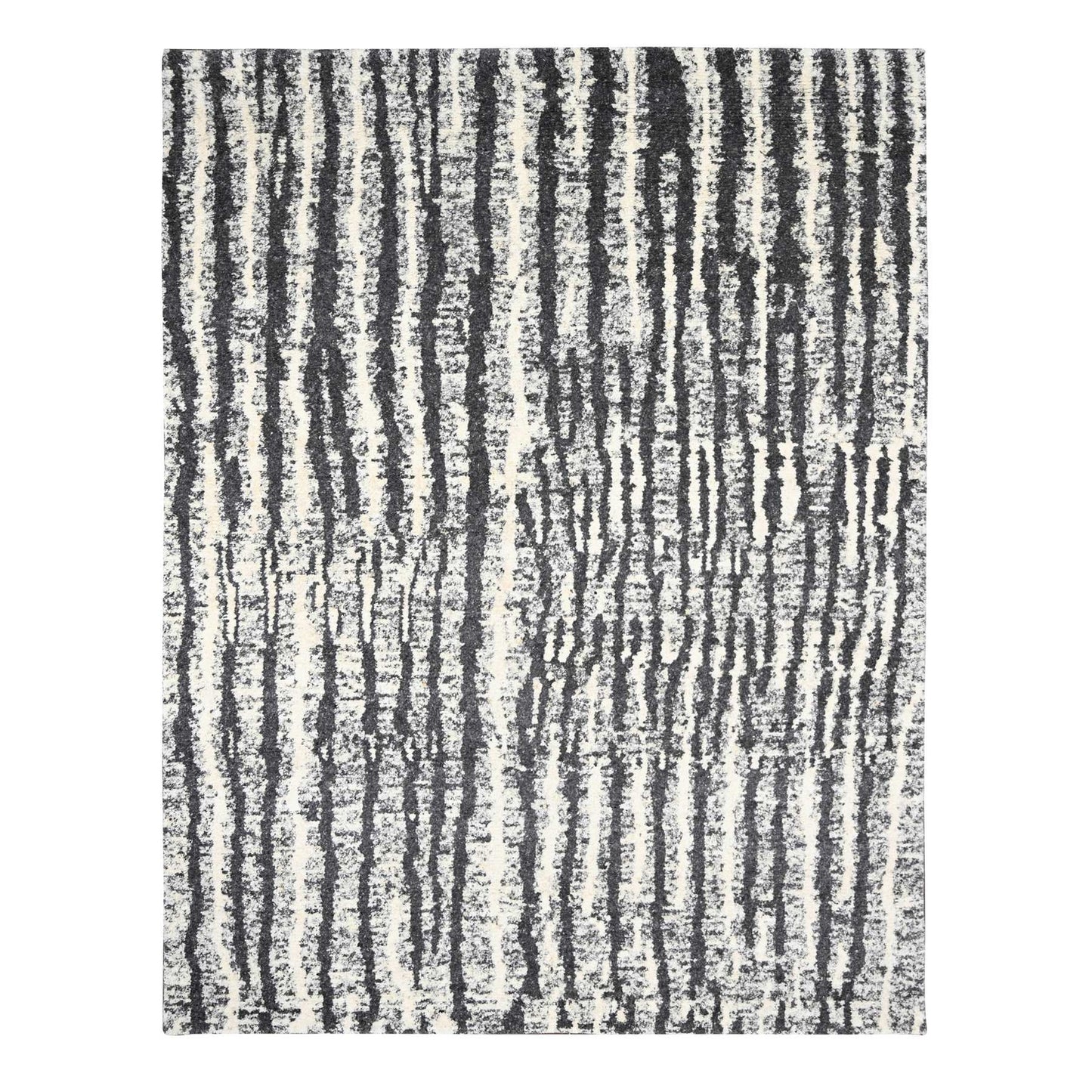 9'1"X11'8" Black And Ivory Modern Design Organic Wool Hand Knotted Rug