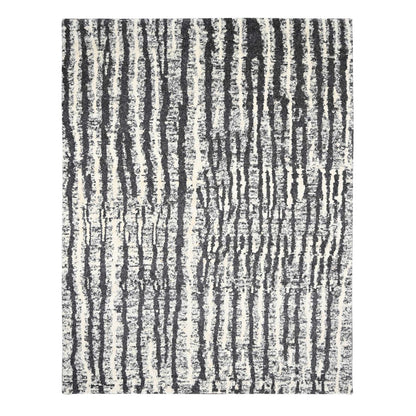 9'1"X11'8" Black And Ivory Modern Design Organic Wool Hand Knotted Rug