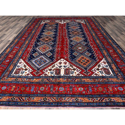 9'1"X12'3" Red Antique Caucasian Design Revival Hand Knotted Pure Wool Rug