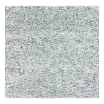 6'X6' Cloud Gray Undyed Wool Grass Design Hand Knotted Square Rug