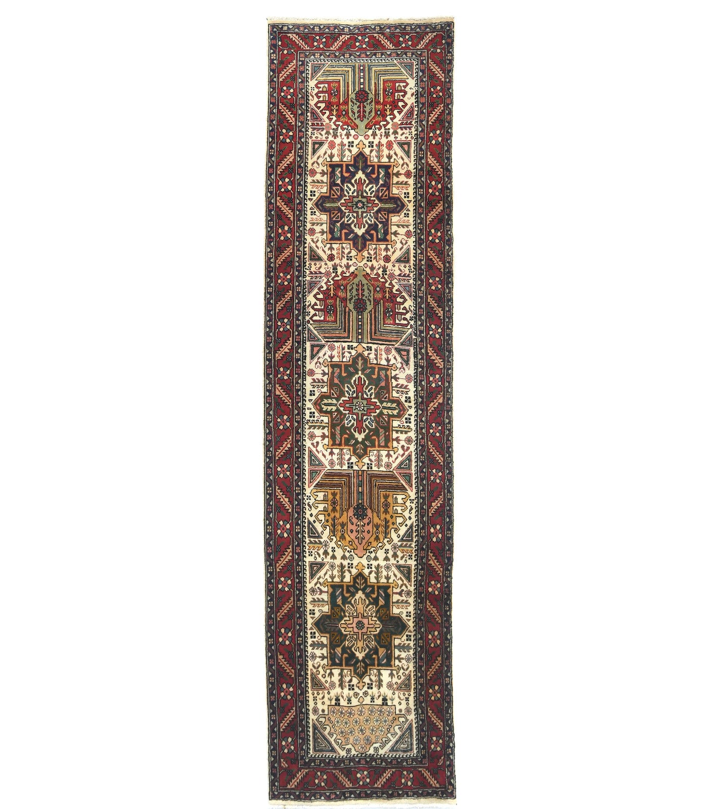Hand-Knotted Wool Oriental Runner Rug 3X12 ft