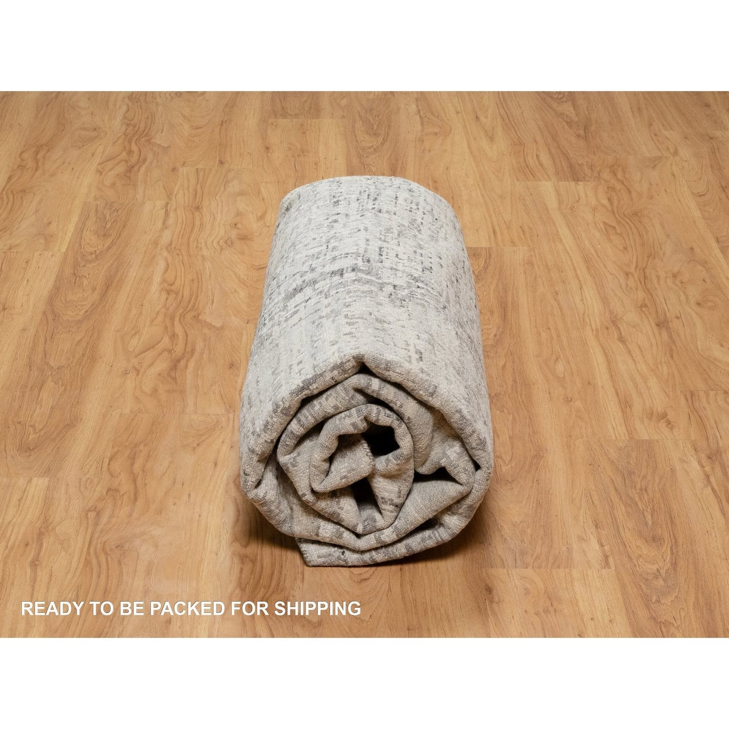 8'1"X8'1" Gray Undyed Natural Wool Modern Hand Knotted Square Rug