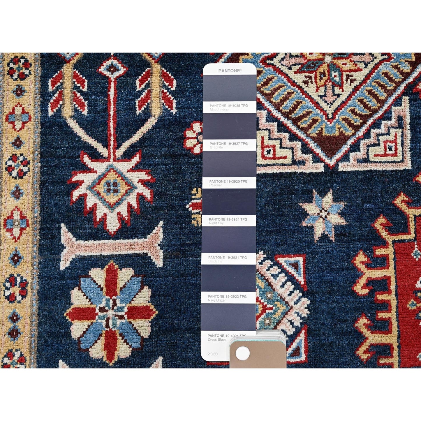 8'X9'10" Navy Afghan Special Kazak Geometric Design Wool Hand Knotted Rug