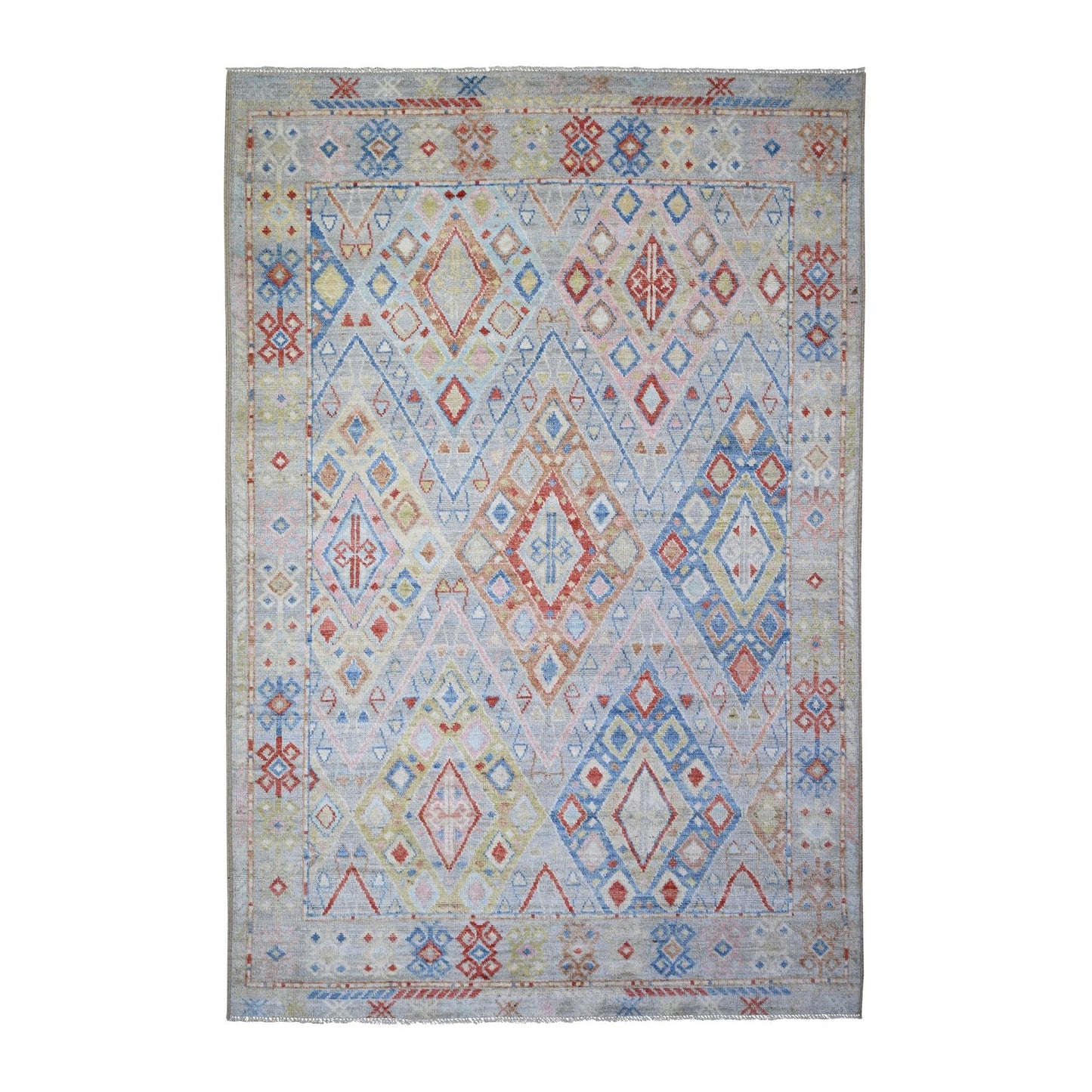 6'1"x8'10" Colorful Hand Knotted Anatolian Village Inspired Wool Rug