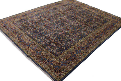 Vintage Blue Wool Oriental Rug Allover Floral