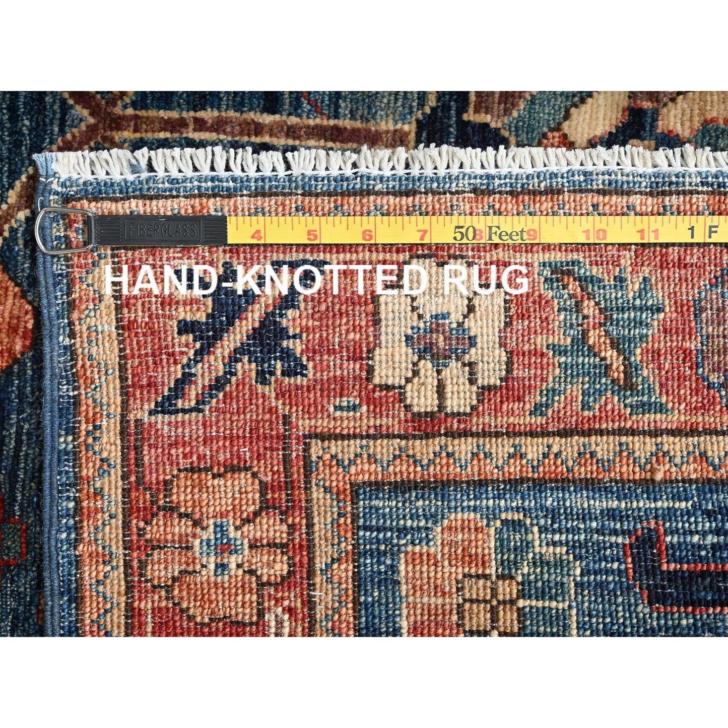 Rug 4'3"x10'3" Sailor Blue Wool Heris All Over Design Hand Knotted Runner