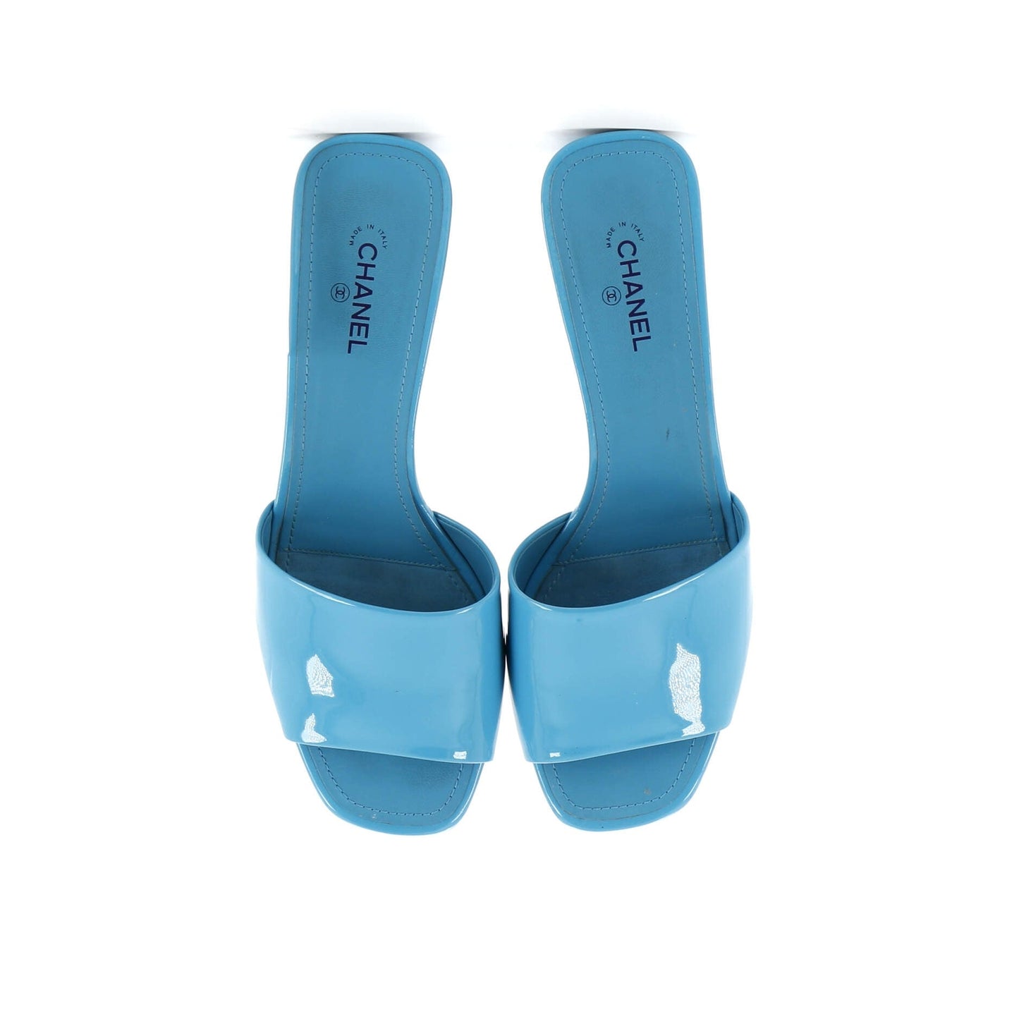 Chanel Women'S Cc Block Heeled Mule Sandals Patent