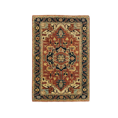 3'1"X5'2" Soft Wool Red Antiqued Heris Re-Creation Hand Knotted Rug