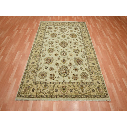5'6"X8'1" Ivory Pure Wool Agra With Ziegler Design Leaf Pattern Hand Knotted