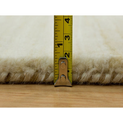 4'1"X10' White Plain Design Wool Hand Knotted Plush Wide Runner Rug
