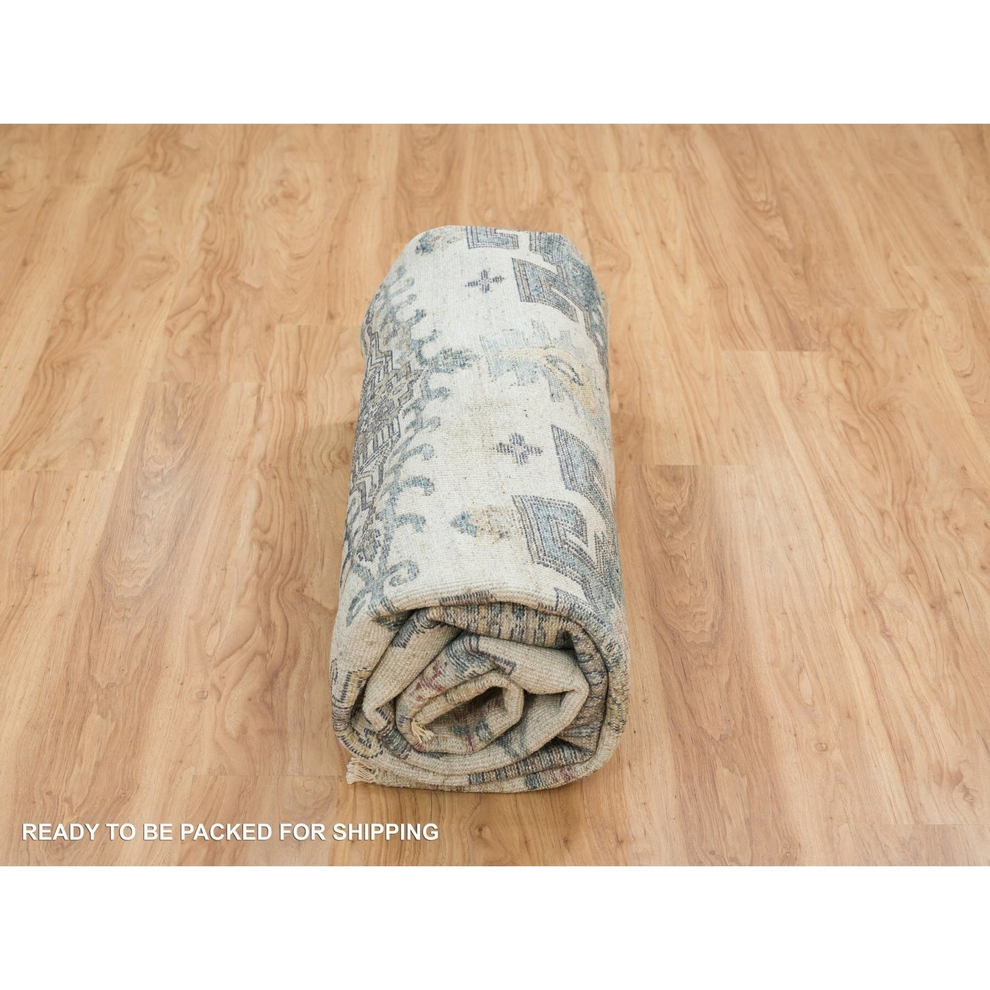 9'9"X9'9" Ivory Hand Knotted Reimagined Viss Design Round Oriental Rug