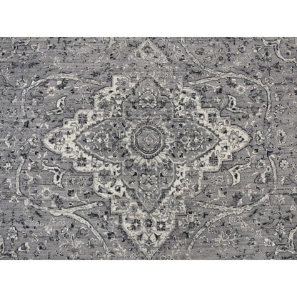 10'X10' Gray Zoroastrian Design Silk With Wool Hand Knotted Square Rug
