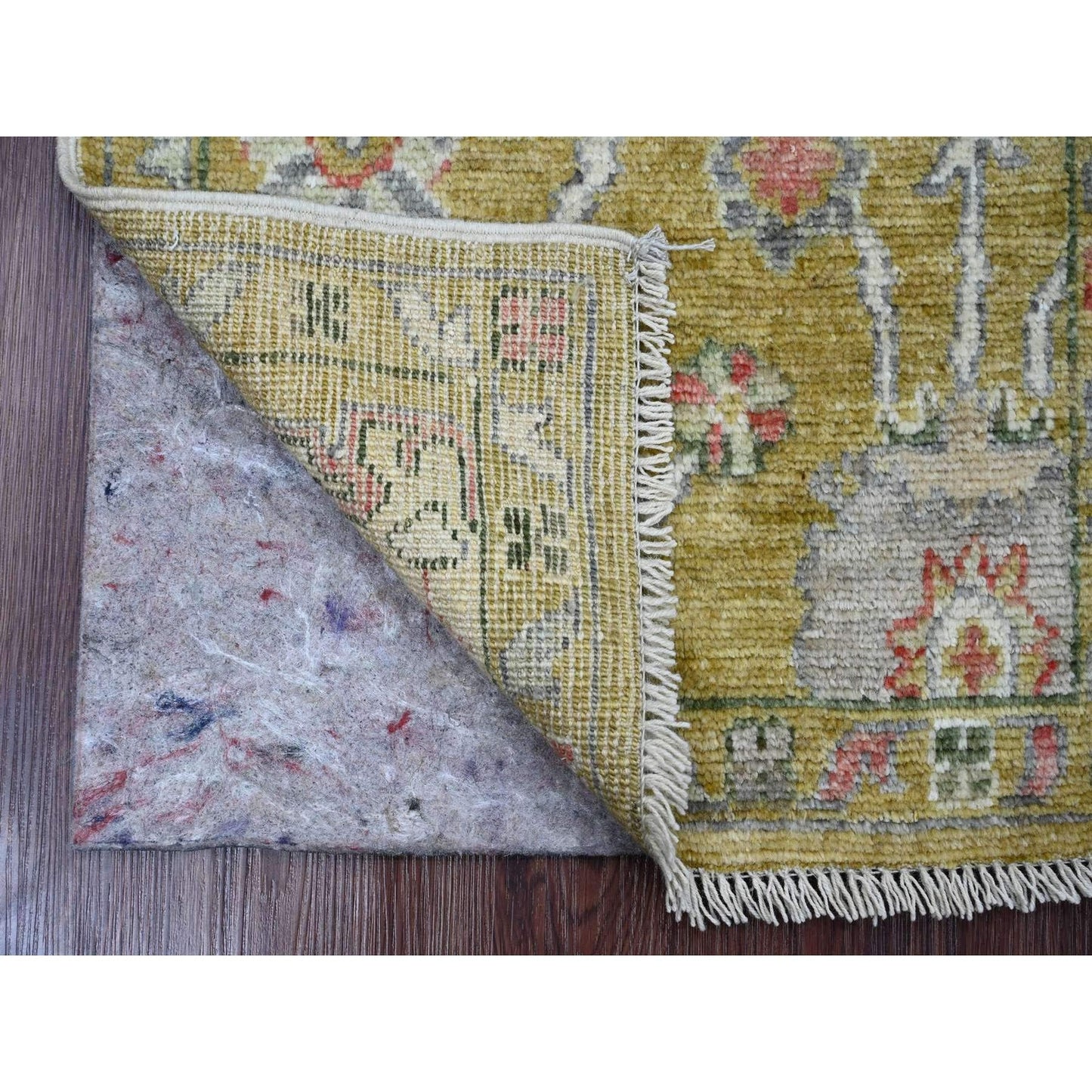 1'10"X3'2" Yellow Angora Oushak Floral Pattern Hand Knotted Wool Mat Rug