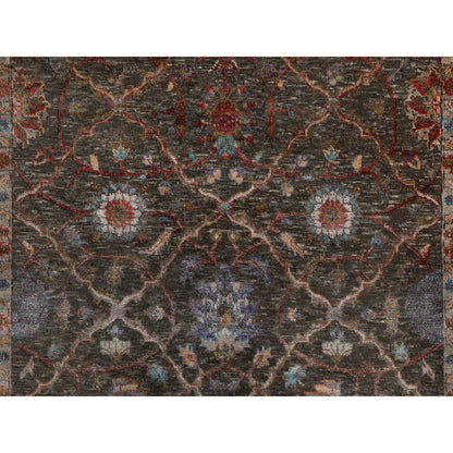 5'X7' Cedar Brown Leaf And Flower Design Hand Knotted Wool And Silk Rug