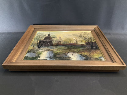 38x45.5 cm - Russian Oil Painting Church Landscape by Nasonov - Original Signed