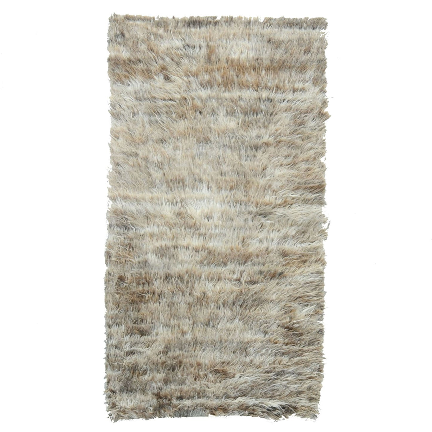 2'10"X5'5" Beige Shaggy Moroccan Undyed Natural Wool Hand Knotted Rug